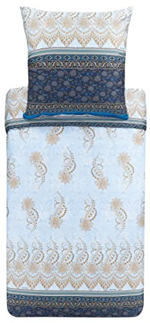 Bassetti Bettwäsche Garnitur Oristano B1 aus Baumwolle Mako-Satin in der Farbe Blau 2-Teilig mit Reißverschluss, Maße: 135cm x 200cm, 80cm x 80cm, 9323445