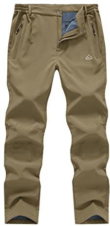BASUDAM Men's Utility Work Pants Snow Waterproof Softshell Winter Fleece Lined Insulated Outdoor Mountain Khaki 34