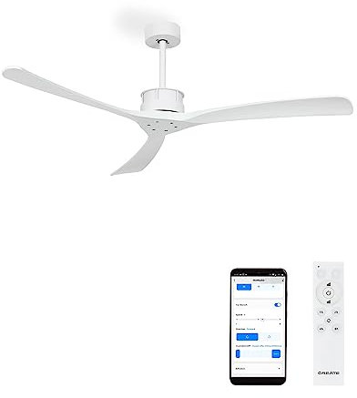 CREATE / WINDLARGE/Ventilador de techo blanco aspas blancas con Wifi y mando/XL, función verano-invierno, 6 velocidades, temporizador 1 a 4 h, 2 alturas,aspas blancas, 40W, Ø152 cm