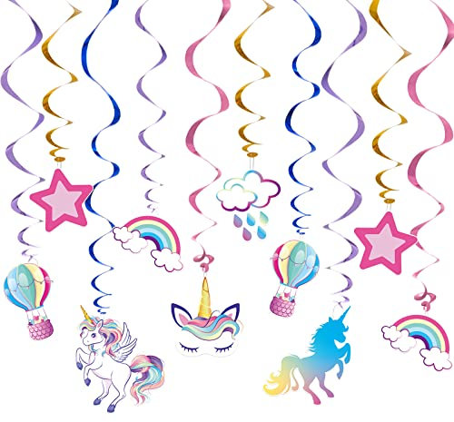 WERNNSAI Einhorn Hängende Wirbel - 21 Stück Einhorn Party Dekorationen Unicorn Spiral Girlande für Mädchen Zubehör für Geburtstagsfeiern Einhorn Themen Party Deko Hängender Streamer