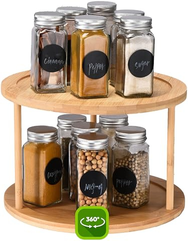 Bamboo Turntable Lazy Susan Rotating Spice Rack (10 Inches) - 2 Tier Spice Rack Organizer for Kitchen Cabinets, Pantry Storage - Durable, Easy Access, Space-Saving Design for Home Organization