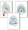 MeinBaby123® I Deko Bilder Kinderzimmer | 3er Set DIN A4 | Wandbilder | Kinderzimmer Poster | Bilder Kinderzimmer Mädchen und Jungen | Babyzimmer Deko (Luftballon & Fuchs mint)