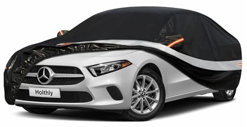 Holthly 10 Schichten Autoabdeckung 100% Wasserdicht, Auto Abdeckplane für Vollgarage Regen Sonne Staub UV Schutz. Autoplane Passend für Mercedes CLA, BMW 2er, Audi A3 Limousine. Autogarage Schwarz C6