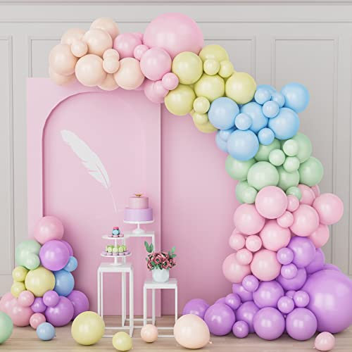 Pastell Ballonbogen Set, 164 teiliges Macaron Rosa Lila Blau Gelb Grün Orange Ballon girlanden Set, Latex Pastell Regenbogen Ballon DIY Kit für Jungen Mädchen Geburtstagsfeier Hochzeitstage Babyparty