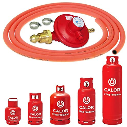 Catering Parts UK GAS BARBECUE BOTTLE REGULATOR KIT 3 METRES OF ORANGE FLEXIBLE HOSE POL SCREW IN 37mbar