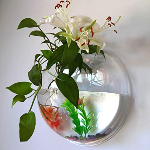 Kripyery 1 Set Wandbehang Fischschale, Wandmontage Pflanztopf, Wandbehang Aquarium, Aquariumschale Dekor Pflanze, Aquarium, hängende Fischschale, Pflanzenvase für Pflanze Fisch Ecosphere Spiegel 23 cm