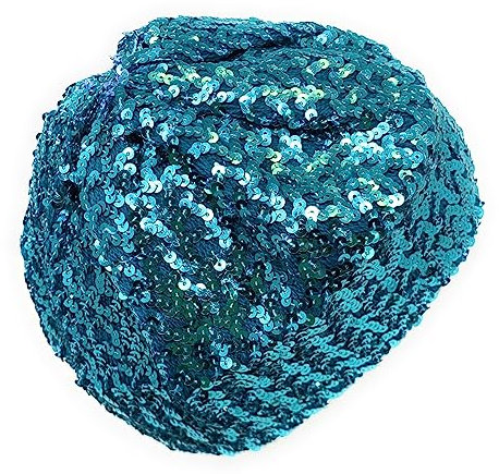 Cadoline Türkisfarbene Damen-Flappermütze aus elastischem Pailletten-Polyester mit 23 cm Durchmesser