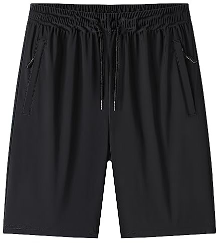 Jamron Hombre Tallas Grandes Pantalones Cortos de Deporte de Entrenamiento de Correr con Bolsillos con Cremallera Verano Pantalones Cortos Casuales Elásticos Negro 4XL