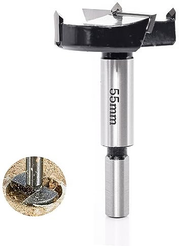 Sinoprotools HW Forstnerbohrer Ø55mm,10mm Schaft Forstner-Bits mit Rundschaft -Bohraufsätze Länge 90 mm,Zubehör Bohrmaschine für Holz Kunststoff