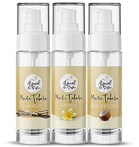 Musc Tahara Aromatisé Pack Best Vanille Monoï Coco Ajmal As Safar® lot de 3 Musc Blanc intime 5ml (pochon en velours + lingette offerte)