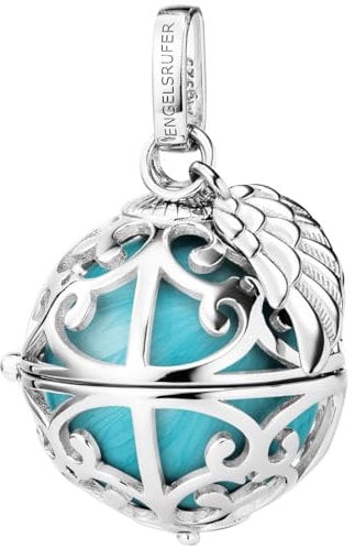 Engelsrufer Damen Anhänger für Halskette mit Flügel aus Sterling Silber mit austauschbarer Klangkugel S in der Farbe Türkis, Anhänger zum Öffnen, Größe: 19,5 cm, ER-23-26-S