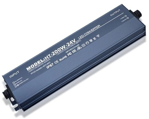 Trasformatore LED 24V 200W, Alimentatore 24v 8.3A, 200W Trasformatore 220V 24v, Driver LED AC a DC, Impermeabile IP67, Senza Sfarfallio, Nessun rumore, per G4, GU5.3, MR11, MR16, Non dimmerabile