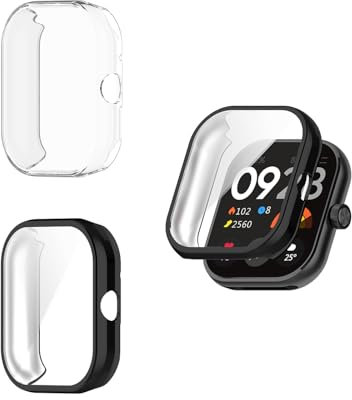 HOMTERN [2-Pack] Cases Designed for Redmi Watch 4, Soft TPU Lightweight Shell Drop-proof Scratch-Proof Flexible Screen Full Covered Protective Case,Black And Clear