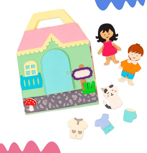 Jolly Designs – Travel Buddy Puppenhaus – Montessori Spielzeug ab 18 Monate – Motorik & Sensorik fördern – Handgefertigtes Filzbuch – Lernspielzeug für Kleinkinder – Busy Book für Zuhause & unterwegs