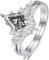 Yaresul Sterling Silber 925 Set - Schwarzer Rutilquarz Ring, Rautenförmiger und V-Form Verlobungsring für Damen, Größe 54.4 (17.3)