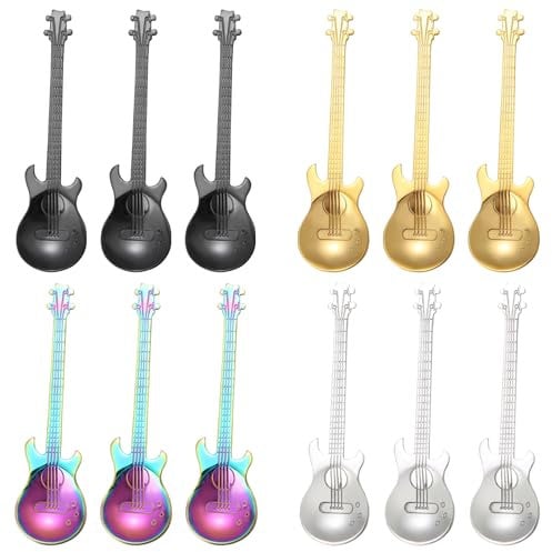 BEWOS 12 pezzi Cucchiaini multicolore, Mini Cucchiai da chitarra in acciaio inox da 12 cm, Cucchiaini Da Caffè, Cucchiai Da Dessert - lucidati a specchio, lavabili in lavastoviglie
