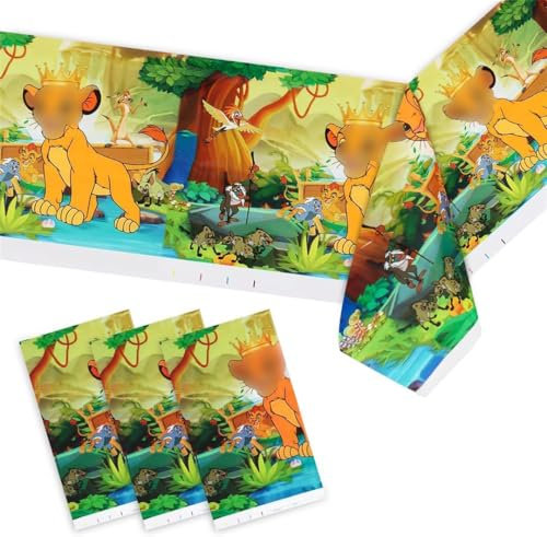 JUNBAOYYDS Lion King Nappe de Fête de Jeu, 4 Pièces Nappe de Fête Lion King, Nappes de Table sur Le Thème des Lion King, pour garçon et Fille Enfants Décorations d'anniversaire (Jaune Vert)