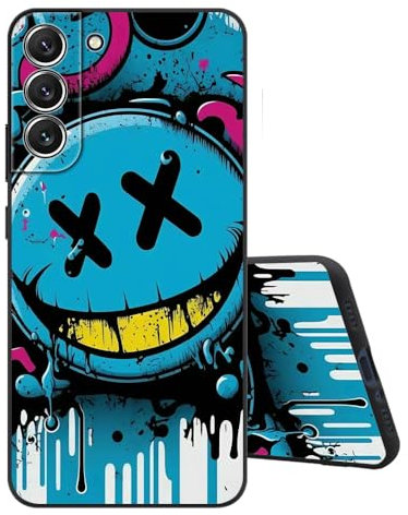 Sinyunron Cover Compatible con Samsung Galaxy S22 5G Custodia TPU in Silicone Morbida e Sottile con Antiurto,Anti-Graffio,Opaca Posteriore con Carina Estetica Motivo Disegno-Emoji blu