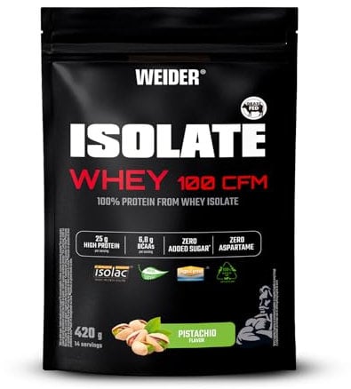 Weider Isolate Whey 100CFM (420g) Gusto Pistacchio, 24g Isolato di Proteine del Siero di Latte/porzione, Con Enzimi, Senza Zuccheri Aggiunti, 14 porzioni