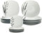 Virsus Set 18 Piatti QUADRATI per 6 Persone, Servizio in Porcellana con Righe, Set composto da Piatto Fondo Diam.20,5cm, Piatto Piano Diam.24cm e Piattino Dessert Diam.19cm -7106