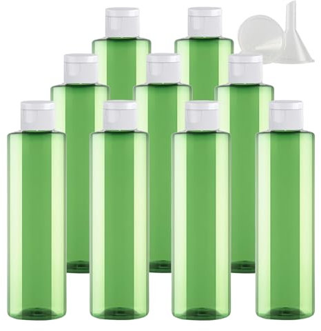 PQPAUTY 24 pièces 250ml Vert Vide Plastique Bouteille avec Blanc Bouchon à Bascule de Lotion pour lotions crèmes gels shampooing