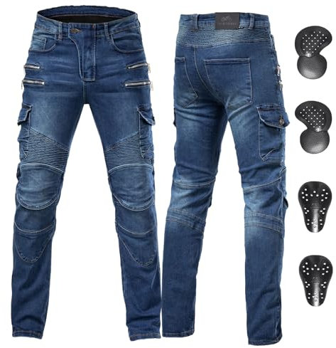 ForMTRider Motorrad Jeans mit entferbarer CE-Schutzausrüstung und Einstellbaren Luftdüsen für saisonengebundene Ride-Komfort,Blau,3XL=42W/31L