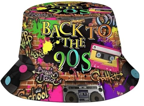 Fischerhut, 80er 90er Vintage Fischerhut, Sommer Atmungsaktiv Strand Hut, Doppelseitiger Hiphop-Eimerhut, Bunt Bedruckt Sonnenschutzhut, Lstige Hüte für Damen und Herren (A)