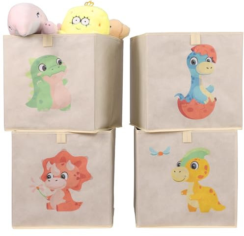 Navaris Aufbewahrungsbox Kinderzimmer - 4er Set - 33 x 33cm Kinder Spielzeug Box Dinosaurier Design - Box Spielzeug Kisten - Baby Ordnungsboxen Aufbewahrungsboxen - Toybox
