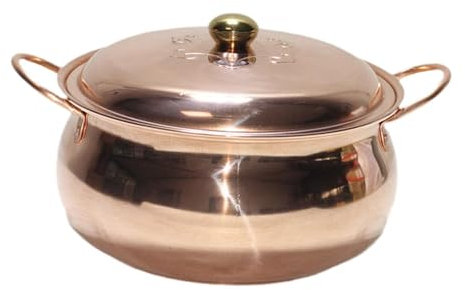 Folpus Olla de Sopa de Cobre, Olla Caliente, Cacerola de Doble Oreja, Olla de Cocina de Cobre de Calentamiento rápido con Tapa para Cocina de inducción, 28CM