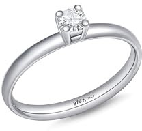 Amberta Labordiamant Ring 0,16 Karat Verlobungsring Damen Diamant Gold 9 Karat | Ring Damen Weißgold | Ehering Weißgold Damen | Verlobungsring Damen Solitär Gold, F Farbe VS1 Klarheit: Ringgröße 60.2