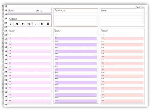 Planning giornaliero senza data spiralato (21x30cm A4) orario 30min - 70fogli 140 giorni
