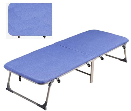 Faltbares Metallbett mit Matratze für Erwachsene, tragbar und ideal für Heimbüro und Krankenhäuser, Blau, 188 x 100 x 38 cm
