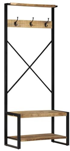 vidaXL Porte-vêtements 80x40x190 cm bois de manguier massif brut, porte-manteaux, porte-vêtements avec étagère, porte-manteau avec rangement à chaussures