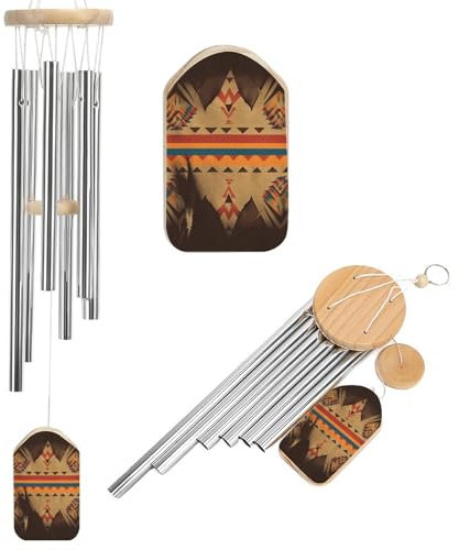 Exquisites Windspiel aus Aluminium und Holz, Motiv: Indianer – perfekt für Außen- und Innenräume, 50 cm