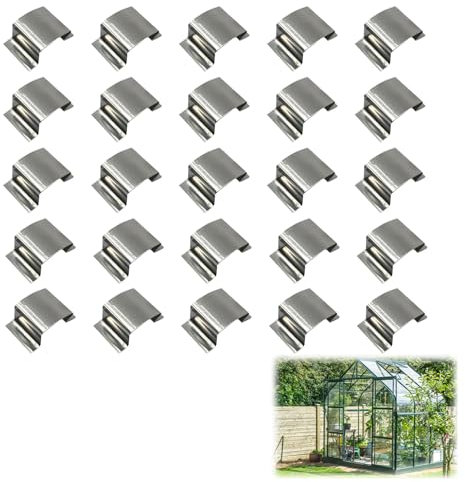 25PCS Greenhouse Glass Clips, Stainless Steel G Clips for Greenhouse Glass Panes,Green House Glass Fixing Clips Replacement Kit for Garden, Greenhouse