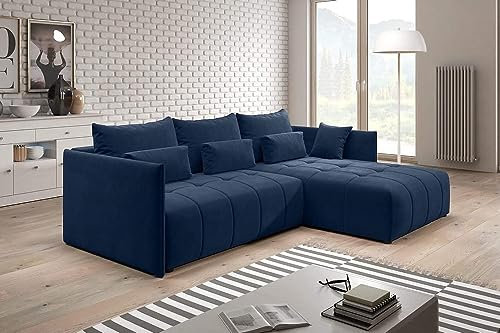 Modern Navy Blue Corner Sofa Bed with Storage Comfortable Sleeper Sofa for Small Spaces Free Assembly & Delivery Included