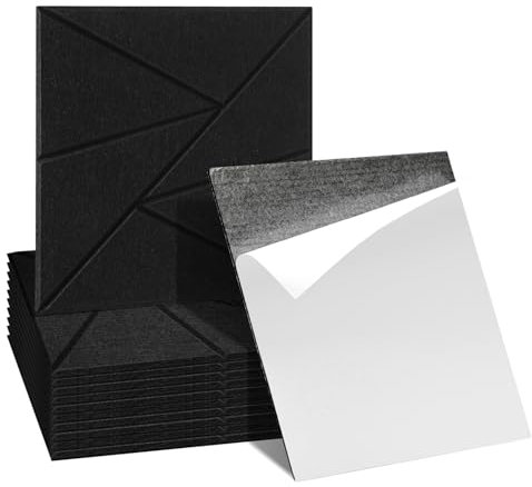 Ansobea 12 Stück Akustikpanele Selbstklebende Paneele Wand Schwarz Dreiecksmuster 30x30x0.9cm Wandpaneele Akustikplatten Schallabsorber Schalldämmung Schallschutzmatte