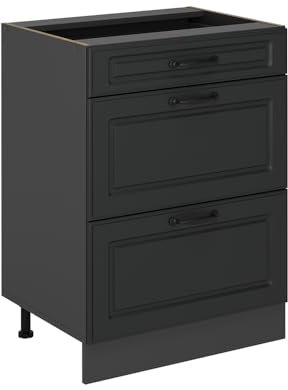 Vicco Küchenunterschrank R-Line, Anthrazit Landhaus, 60 cm mit Schubladen, ohne Arbeitsplatte