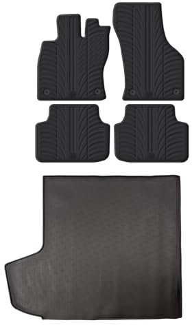 Travall Fußmatten und Kofferraumwanne für Skoda Octavia (2017-2020) Auto Zubehör, Fussmatten mit Kofferraumwanne 100% Passgenau Gummimatten Antirutsch Fußmatten Schwarz Pflegeleichte GummiFußmatten