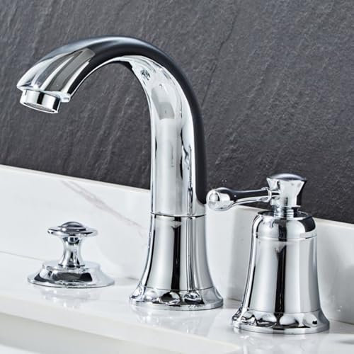 Waschtischarmatur mit Ablaufgarnitur Chrom Wasserhahn Bad mit Zugstange, Einhebel-Waschtischarmatur 3 Loch Armaturen Waschbecken