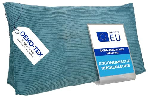 Pillows24 - Cord Rückenkissen für Bett & Sofa mit abnehmbarem, waschbarem Bezug [ 140cm - Cord-Türkis ] | Bequemes Keilkissen und Lesekissen fürs Bett | Großes Sofakissen für Rückenlehne und Sofa