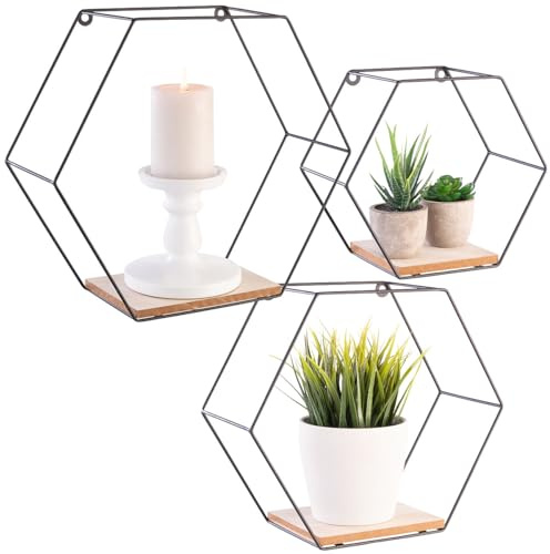 Carlo Milano Regal: 3er-Set Hexagon-Metall-Wandregale, 3 Verschiedene Größen, schwarz (Dekoregal, Wandregal Küche)