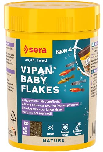 sera Vipan Baby Flakes 100 ml (56 g) | Fischfutter, Aufzuchtfutter für oberflächenfressende Jungfische | schwimmende Mikroflocken ohne Farb-/Konservierungsstoffe | fördert Wachstum & Abwehrkräfte