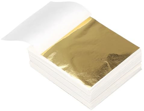 Heanvmyss 100PCS Gold Leaf Sheets,Blattgold Acrylmalerei,Blattgold Zum Basteln,Goldpapier für Nägel,Holz,Möbel Dekoration,DIY Crafting(8 * 8,5cm)