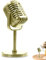 Microphone Prop, Retro Fake Microphone Plastic Gold Pretend Mic Centerpiece for Cosplay Party Role Play and Roll Hip Hop Music Party Decorations Prop