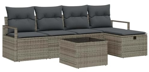 vidaXL Gartensofa-Set 6 STK. Grau Poly-Rattan, Garten- und Terrassenmöbel, modernes modulares Outdoor-Sitzset, wetterfest, einfach zu reinigen, mit Stauraum