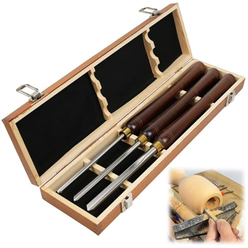 WUDLEP 3 Pcs Woodturning Bowl Gouge Set, Wood Lathe Turning Tools with HSS Blade, Lathe Tools with 3/8, 1/2 and 5/8 chisels, Beech Handles with Brass Ferrules, for Woodturning