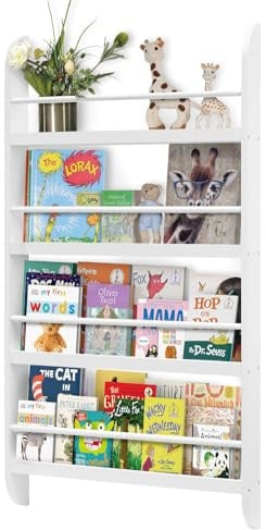 PetHot Bücherregal Kinder 4 Schichten Kinder Bücherregal Dekoregal Kinderregal Aus Holz Für Kinderzimmer Spielzimmer 116x60x10CM