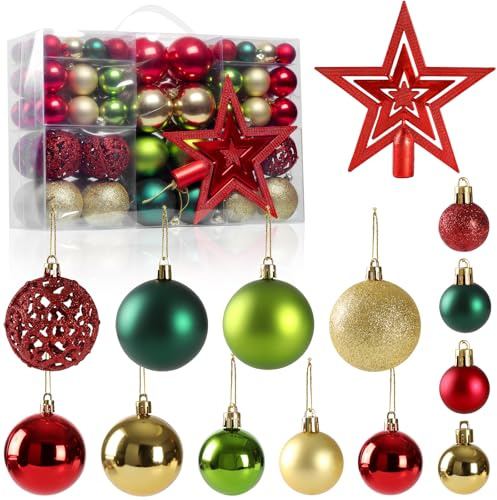 Romicta Weihnachtsdeko Weihnachtskugeln 101tlg Set, Christbaumkugeln Glitzernden Weihnachtskugeln, bruchsicherer Kunststoff Christbaumschmuck mit Box für Adventskalender Weihnachts Deko