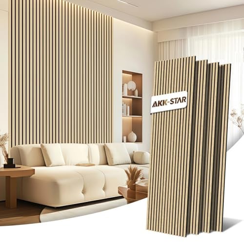AKK-STAR Akustikpaneele Holz - 5,76 m² (4 Stück 240x60cm) | Schalldämmung, Akustikverbesserung für Studios, Büros, Heimkinos | Holz Wandpaneele & Wanddekoration (Klassik Eiche 13#)